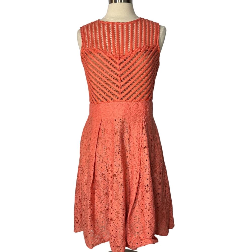 New York & Company Coral Orange Eyelet Fit & Flare Midi Dress MD